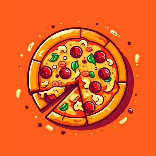 A pizza with slices missing on an orange background generative ai