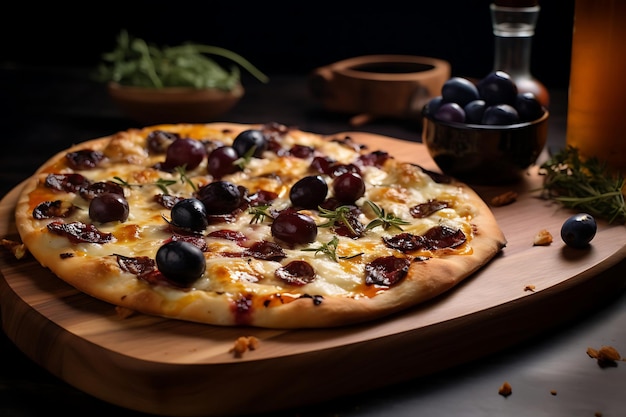 Photo pizza with smoky date syrup