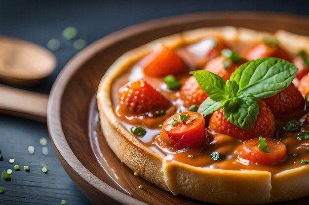 Photo a pizza with strawberries and cream on it