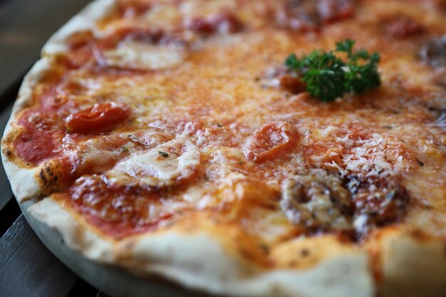 Pizza with tomato and eggplant , Italian food