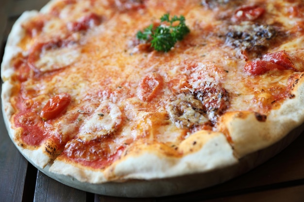 Pizza with tomato and eggplant , Italian food