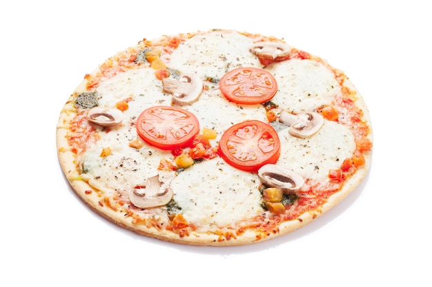 Pizza with tomatoes and mushrooms