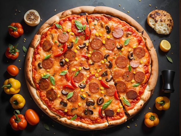 pizza with tomatoes and mushrooms