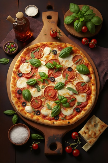 A pizza with tomatoes and olives on it