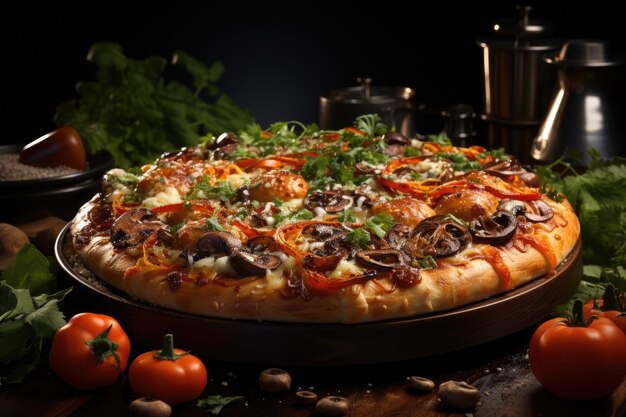 トッピングビューのピザと明るい背景プロの広告食品写真