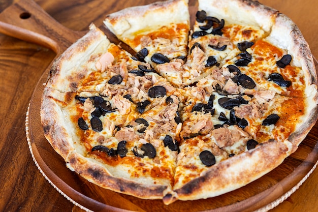 Pizza with tuna and olives