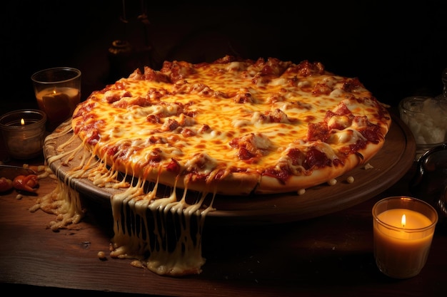 a pizza with way to much cheese