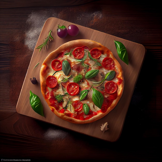 Pizza on wooden board Illustration Generative AI