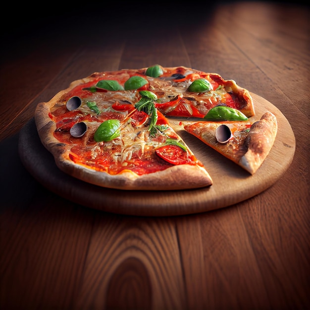 Pizza on wooden board Illustration Generative AI