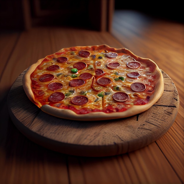 Pizza on wooden board Illustration Generative AI