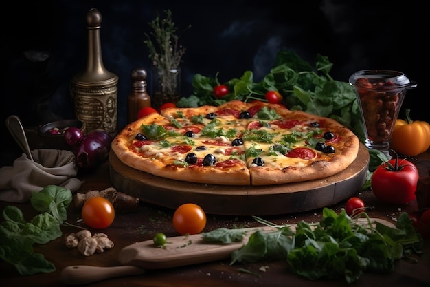 Premium AI Image | A pizza on a wooden table