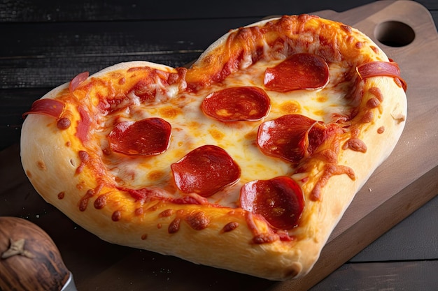 Сердце пепперони в форме пиццы с аппетитным плавленым сыром