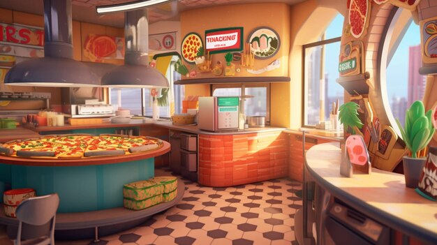 Pizzeria with variety of pizzas and toppings