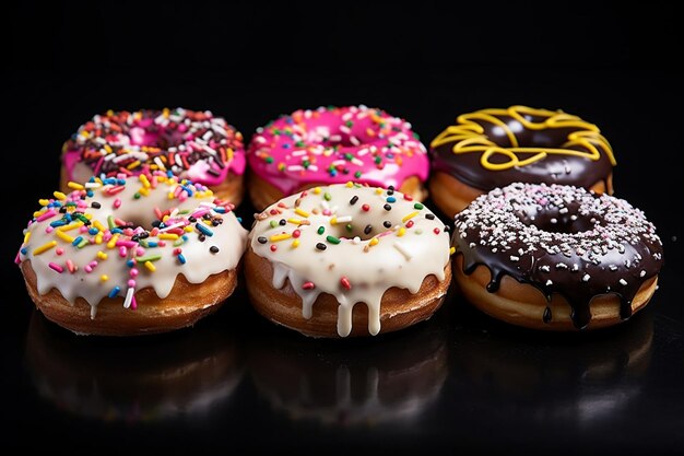 Plaat met gebeten geglazuurde donuts op een houten tafel