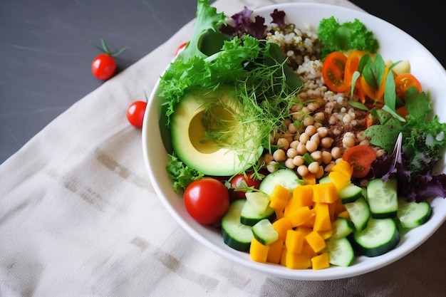 Plaat met saladeconcept evenwichtige en gezonde voedzame maaltijd om generatieve ai gewicht te verliezen