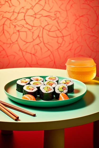 Foto plaat traditionele maaltijd zeevruchten roll japan sushi eten set japans