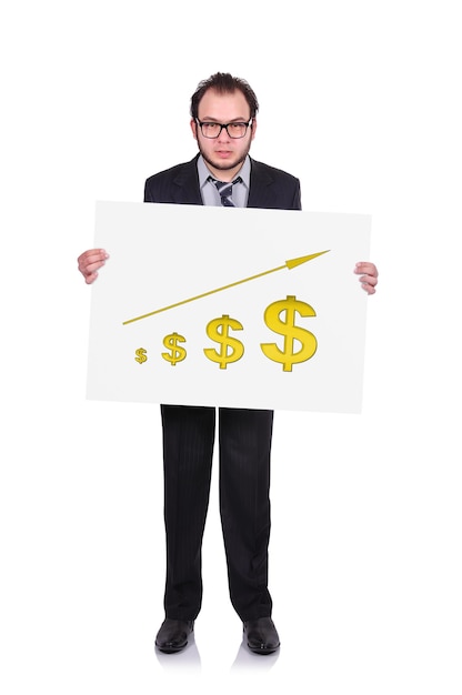 Photo placard with chart of profits