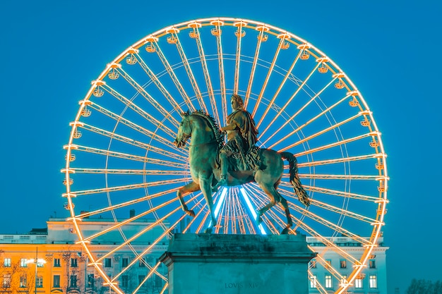 Place Bellecour, famous statue of King Louis XIV and the wheel