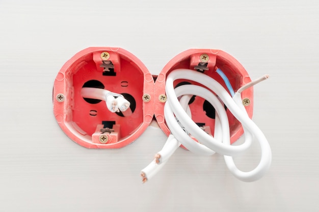 place for outlet and switch in ceramic tiles with protruding wires