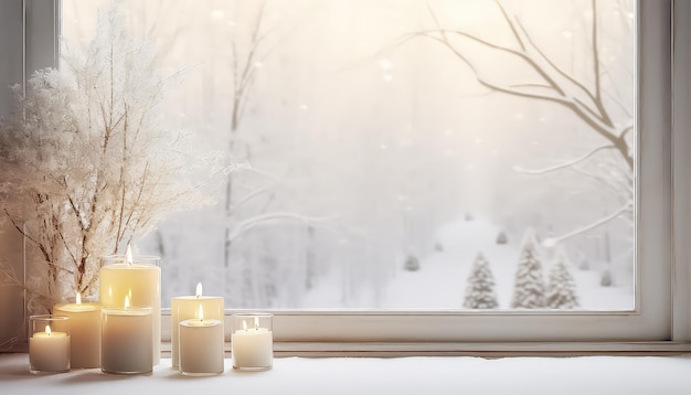 A place for text with a winter landscape and candles