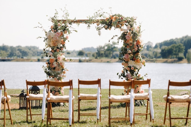 A place for a wedding ceremony on the street. Decorated wedding venue