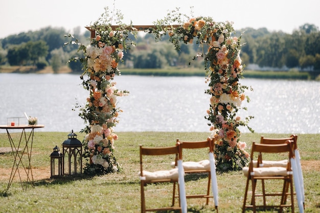 A place for a wedding ceremony on the street Decorated wedding venue