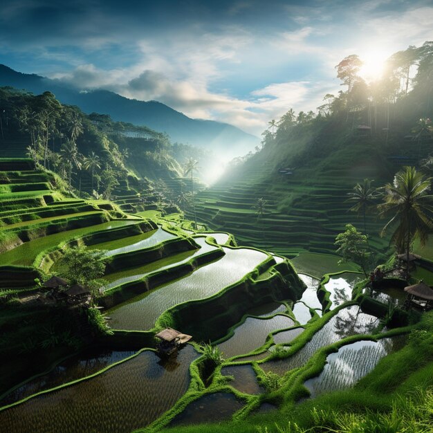 Photo places colorful town country tranquil rice terrace bali color image ai generated art