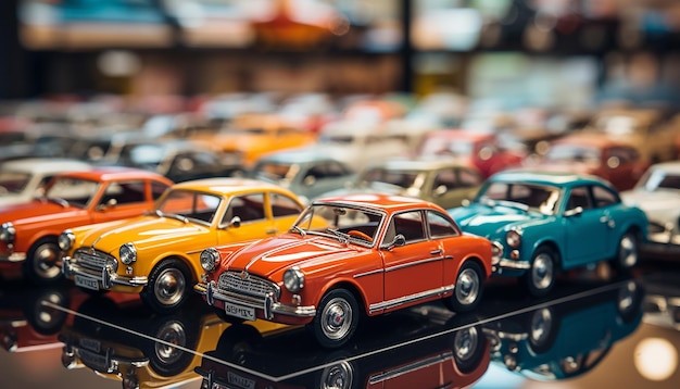 Foto places ha molte diverse auto in miniatura che ha già realizzato anche per la vendita della sua esposizione di auto d'epoca