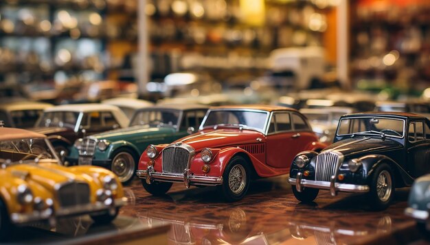 Foto places ha molte diverse auto in miniatura che ha già realizzato anche per la vendita della sua esposizione di auto d'epoca