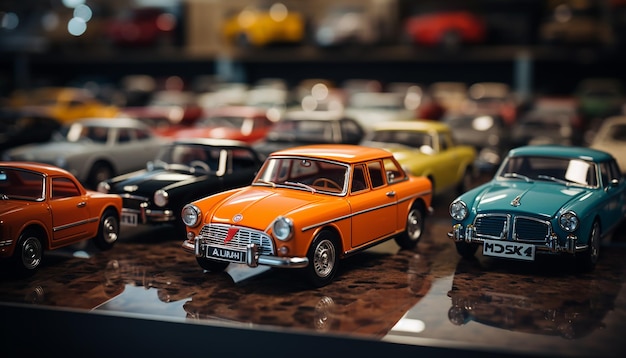 Foto places ha molte diverse auto in miniatura che ha già realizzato anche per la vendita della sua esposizione di auto d'epoca