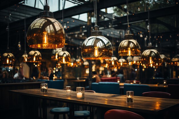 Plafondlampen in een café