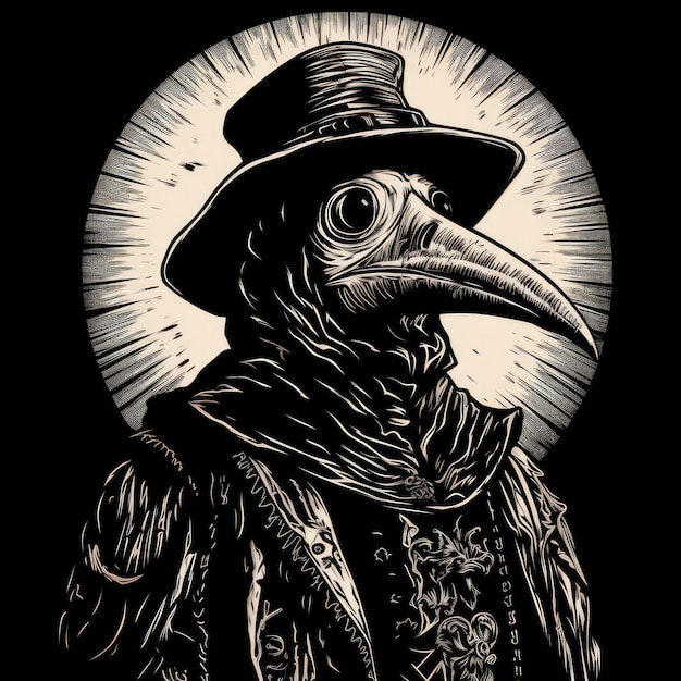 Plague doctor black and white illustration AI generated Image