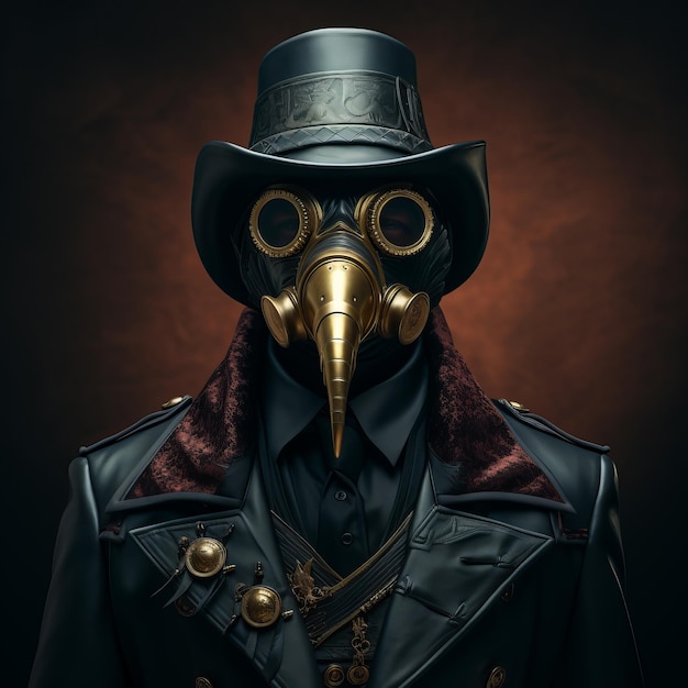 Plague doctor halloween costume with big raven cranberry and top hat Banner with place for text S