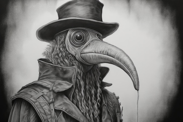 Plague doctor pencil drawing vintage Plague doctor concept Generative Ai