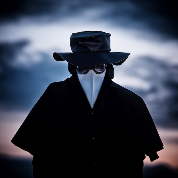 Photo plague doctor in sunset outdoor portrait