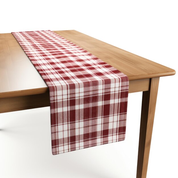 白い背景に分離された格子縞のテーブル ランナー