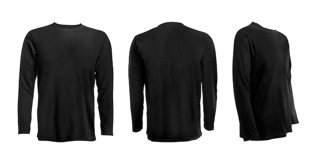 Photo plain black tshirt with long sleeve mockup template isolated over white background