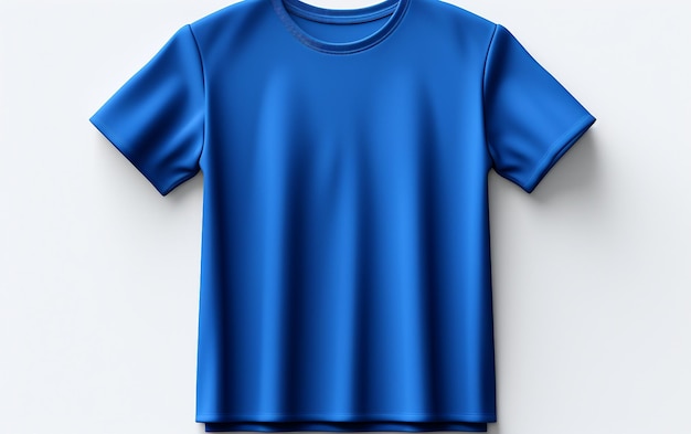 透明な背景に隔離されたシンプルな青いラウンドネックTシャツ