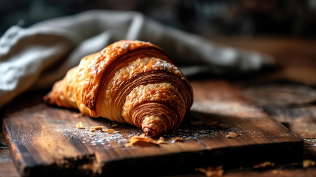 Plain Croissant against a cozy French bakery setting