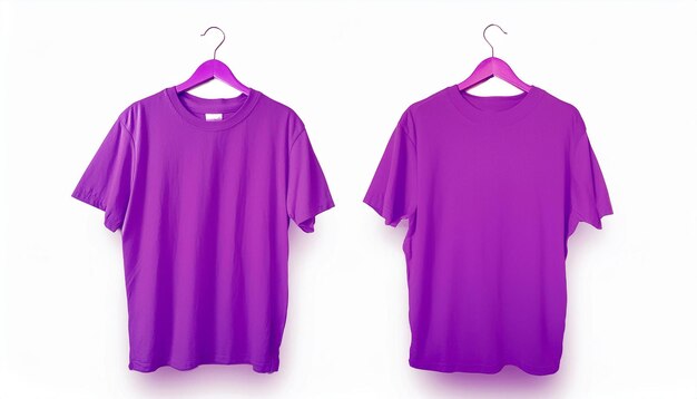 Photo plain elegance a purple tshirt gracefully displayed on dual wooden hangers