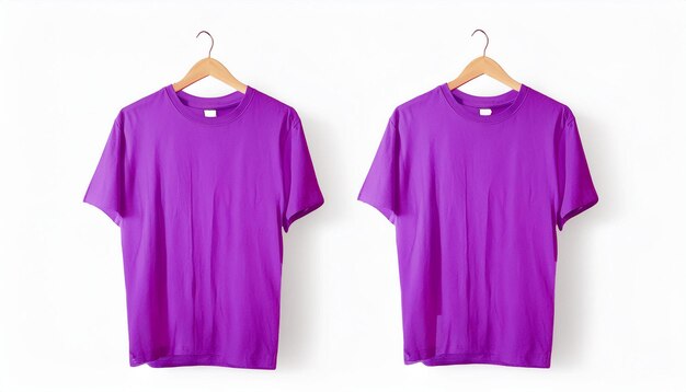 Photo plain elegance a purple tshirt gracefully displayed on dual wooden hangers