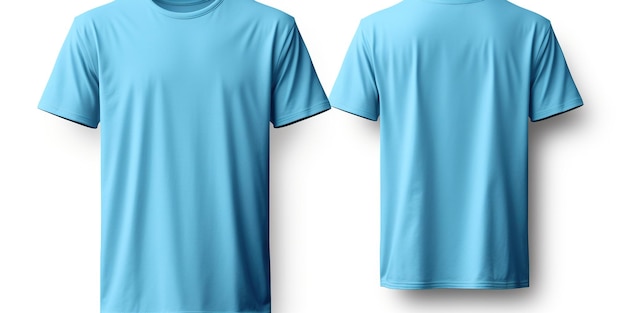 Plain light blue t shirt mockup template with view front and back isolated on transparent background