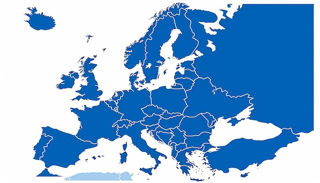 テキストやロゴのない白い背景のヨーロッパの単純な地図