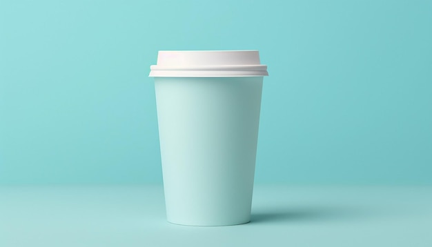 パステル色の背景のコーヒー豆の上部にある平らな紙のコーヒーのカップ