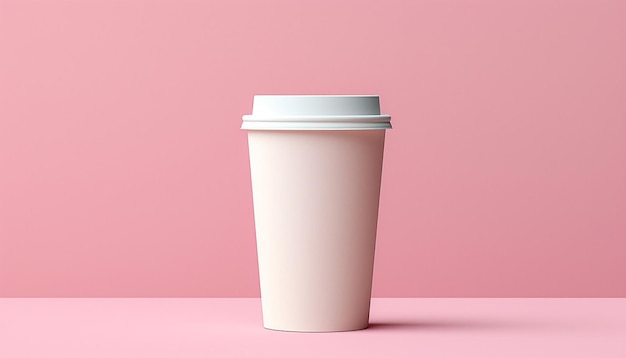 plain paper coffee cup at the top of coffee beans on pastel background