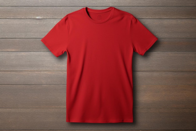 写真 無地の赤いモックアップの空白のシャツ