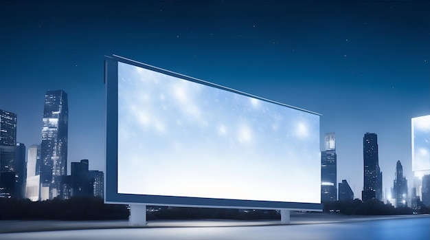 Plain white billboard mock up A detailed highresolution rendering of a futuristic cityscape