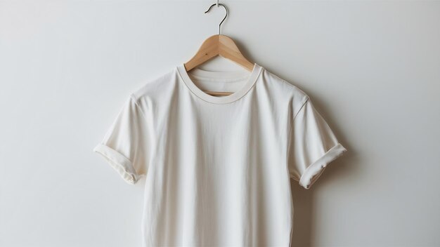 Простая белая хлопковая футболка на вешалке для вашего дизайна