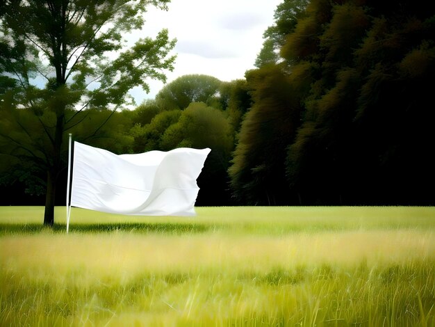 Photo plain white flag for mockups in a peaceful environment