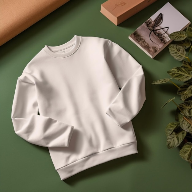 写真 ロゴやデザインセーターのモックアップ用のスペースを持つ男性女性用の無地の白いスウェットシャツのモックアップテンプレート